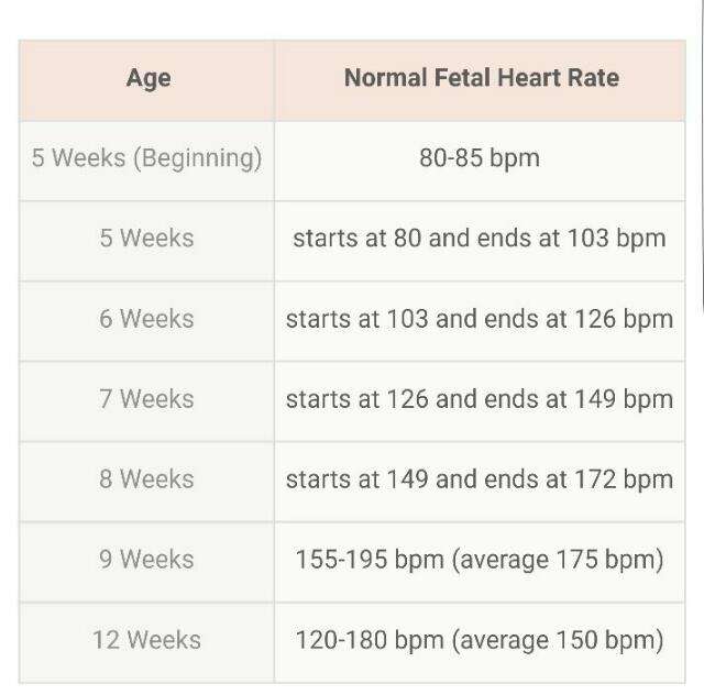 Normal Fetal Heart rate chart by weeks. You